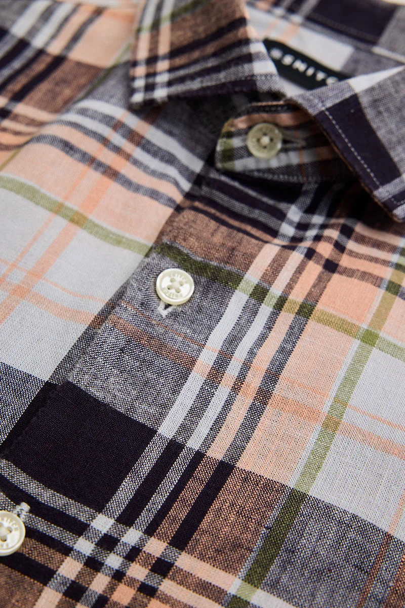 سنيتش Peach Checks Linen Blend Shirt